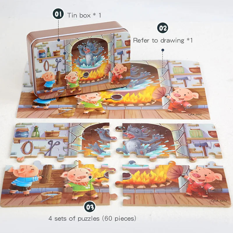 WoodPlay™ – Children 60 Pieces Wooden Puzzle Kids Cartoon Animal Vehicle Wood Toy 3