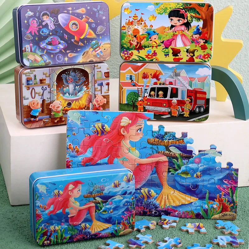 WoodPlay™ – Children 60 Pieces Wooden Puzzle Kids Cartoon Animal Vehicle Wood Toy 2