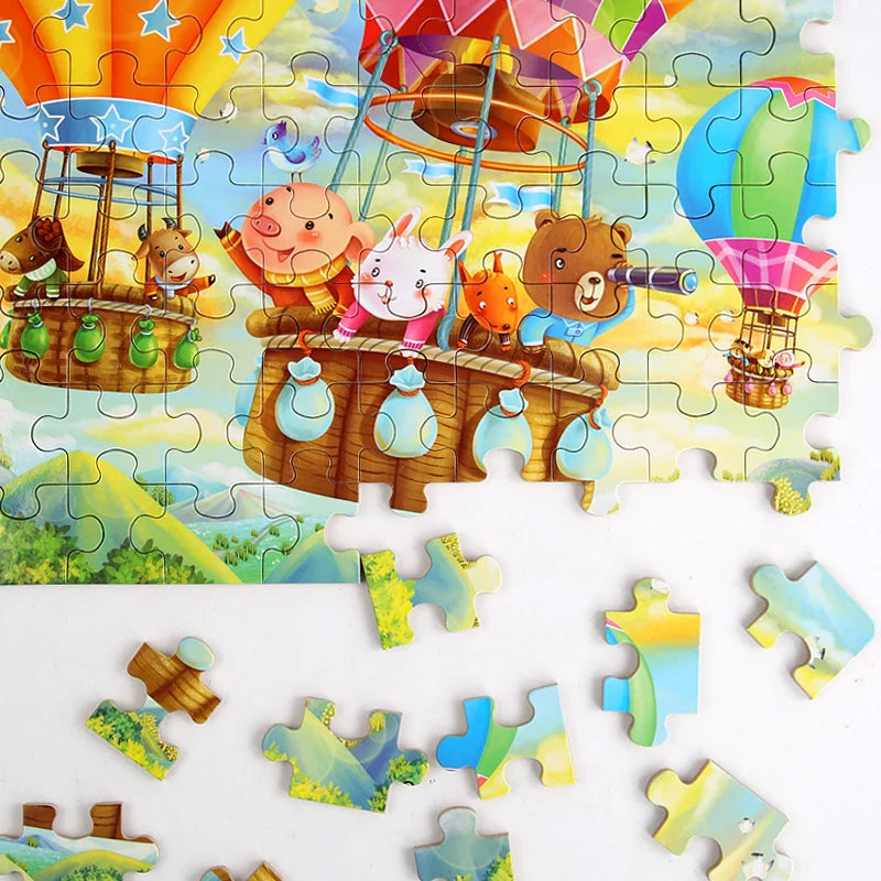WoodPlay™ – Children 60 Pieces Wooden Puzzle Kids Cartoon Animal Vehicle Wood Toy 4