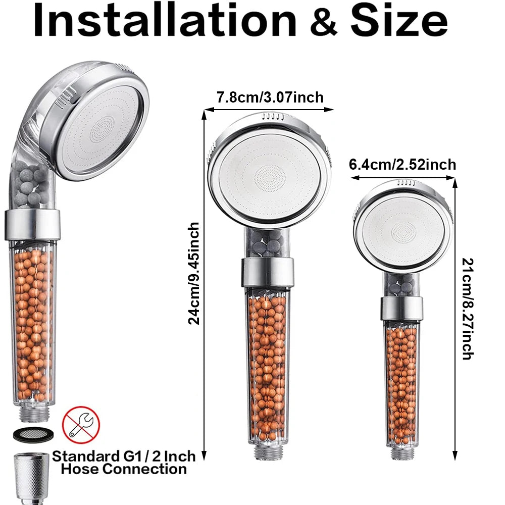 RainBoost™ – Filtered Shower Head ABS High Pressure Water Saving Spray Handheld Clear 6