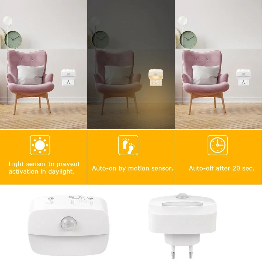 GlowSense™ – Led Night Light With Motion Sensor EU US Socket AC 85-265V Pir Human 2