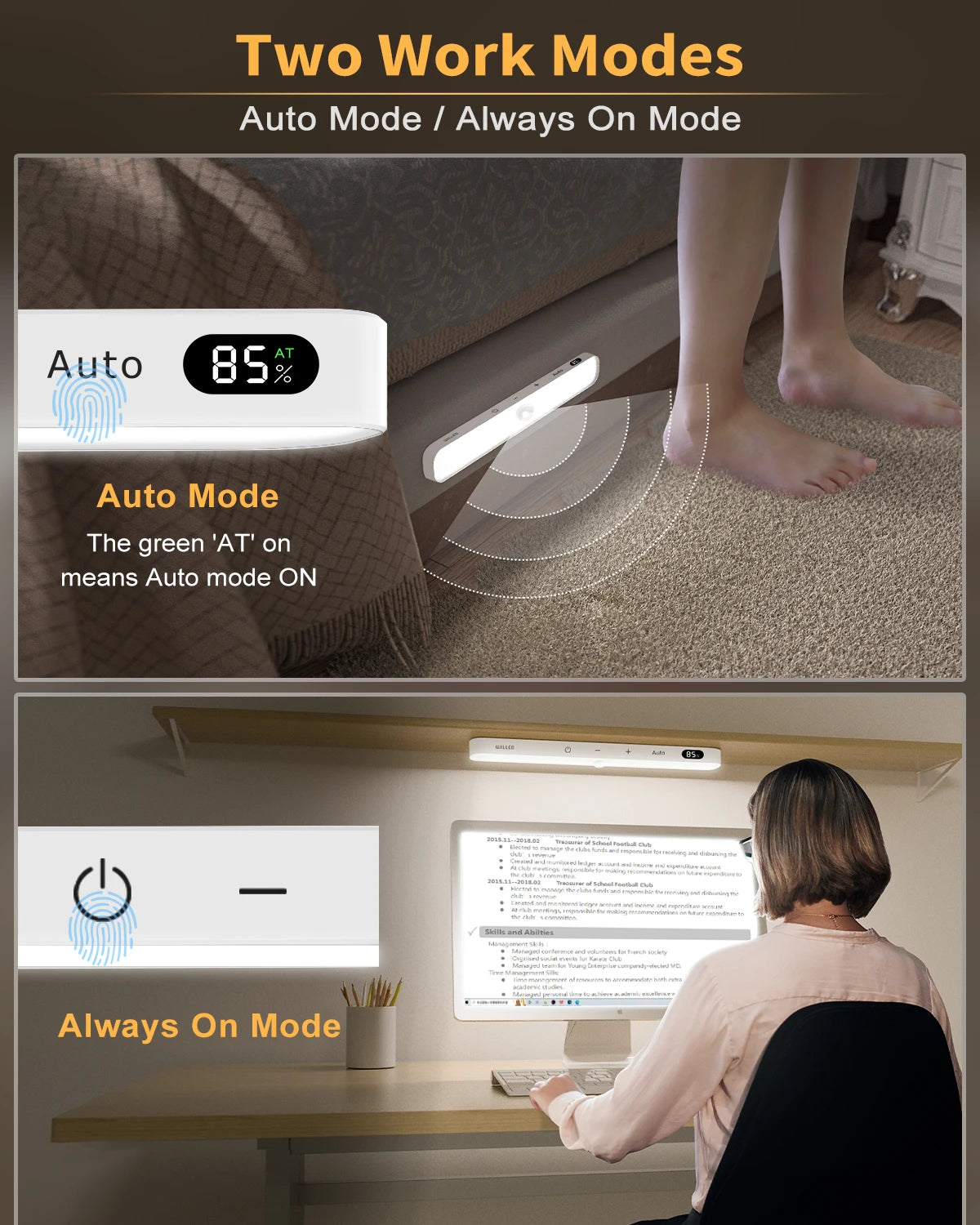 GlowSense™ – WILLED Motion Sensor Cabinet Light Battery Display 60 LED Touch Light Bar 3