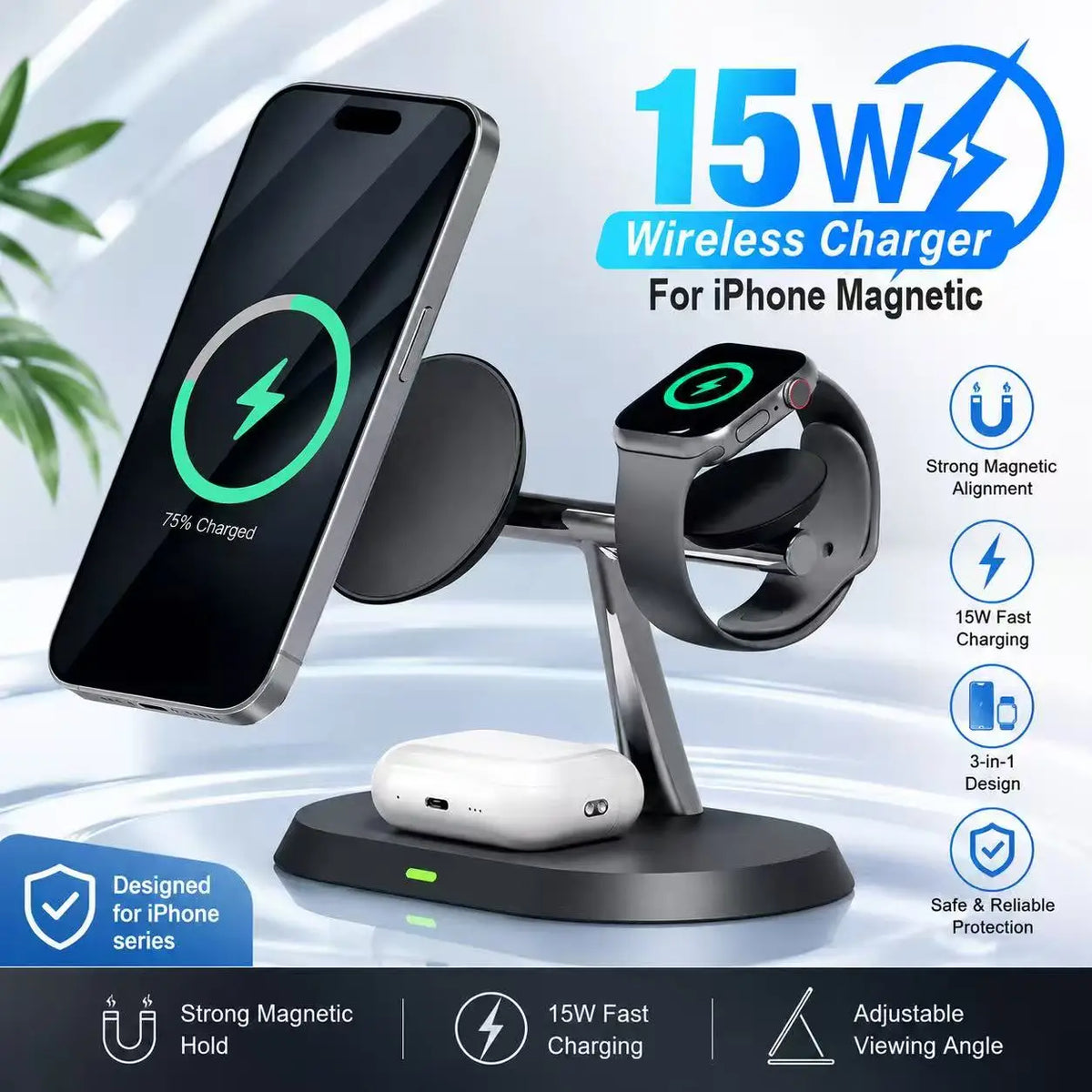ChargeHub™ – 3 in 1 Magnetic Wireless Charger Stand for Magsafe iPhone 16/15/14/13/12