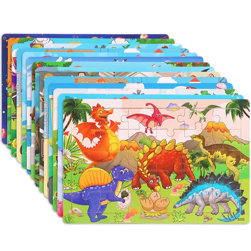 WoodPlay™ – 30 Pieces Wooden Jigsaw Puzzle Kids Cartoon Animal Vehicle Puzzles Games 2