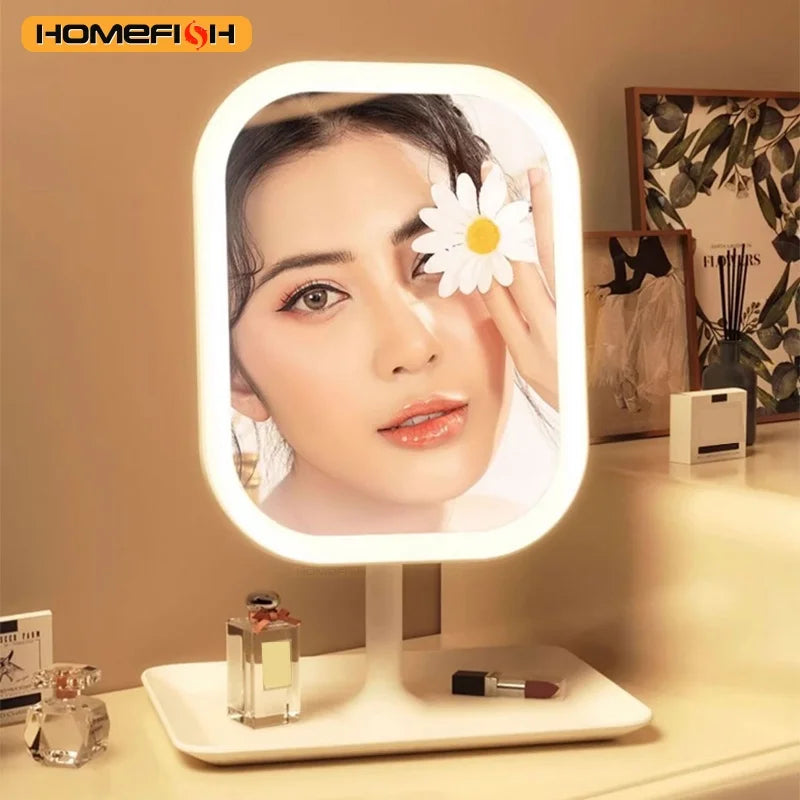 LumiMirror™ – Niche Modern Desktop Vanity Mirror 3 Color Light LED Makeup Mirror Touching 4