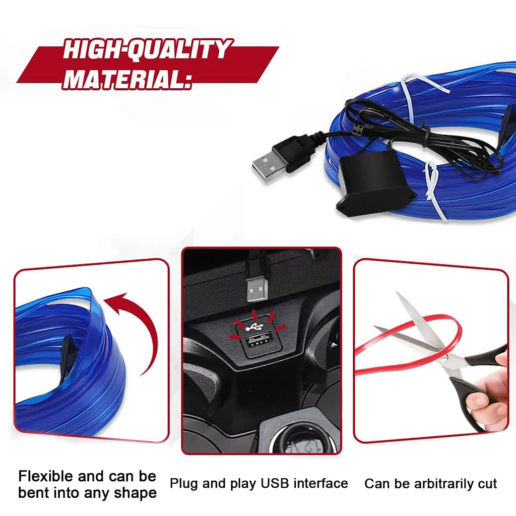 NeonRide™ – 5m Neon LED Car Interior Lighting Strips 5V DIY Flexible EL Cold Light Line 3
