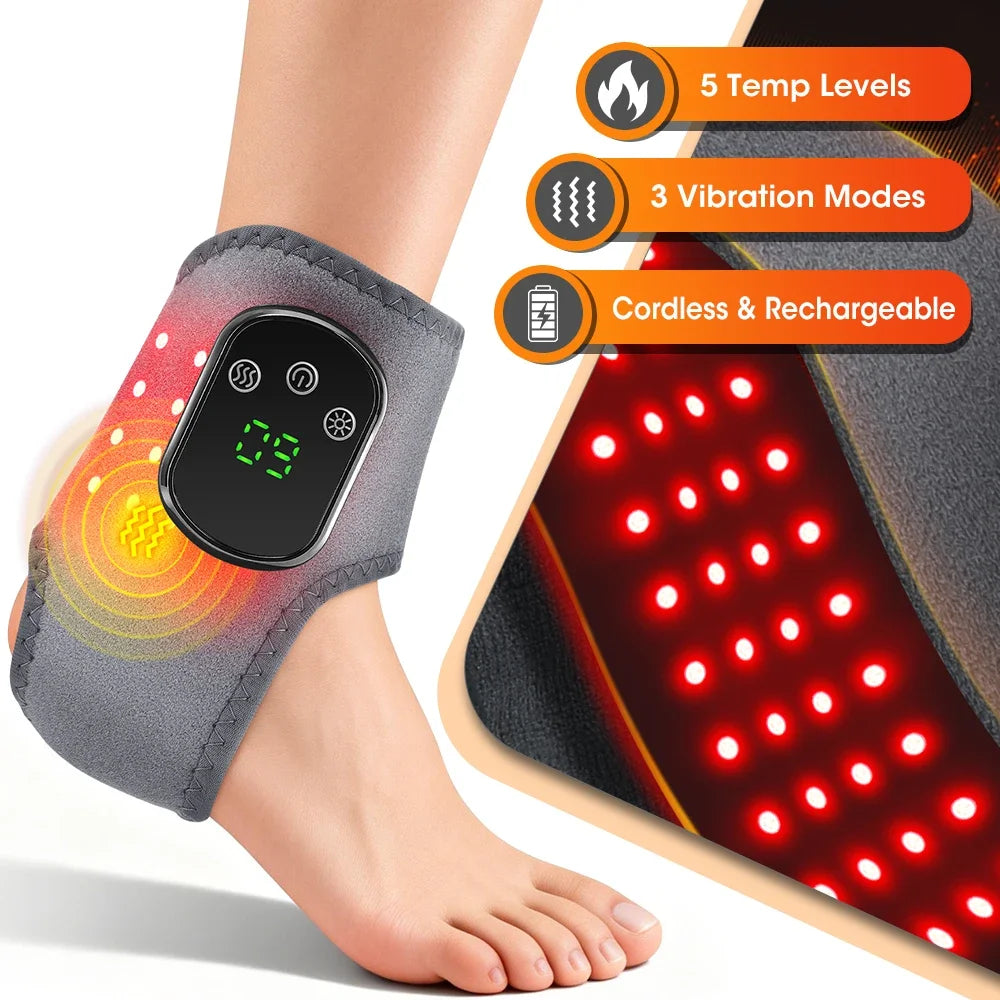 FootEase™ – Red Light Ankle Brace 5 Heat Levels 3 Vibration Modes 40 LEDs Infrared