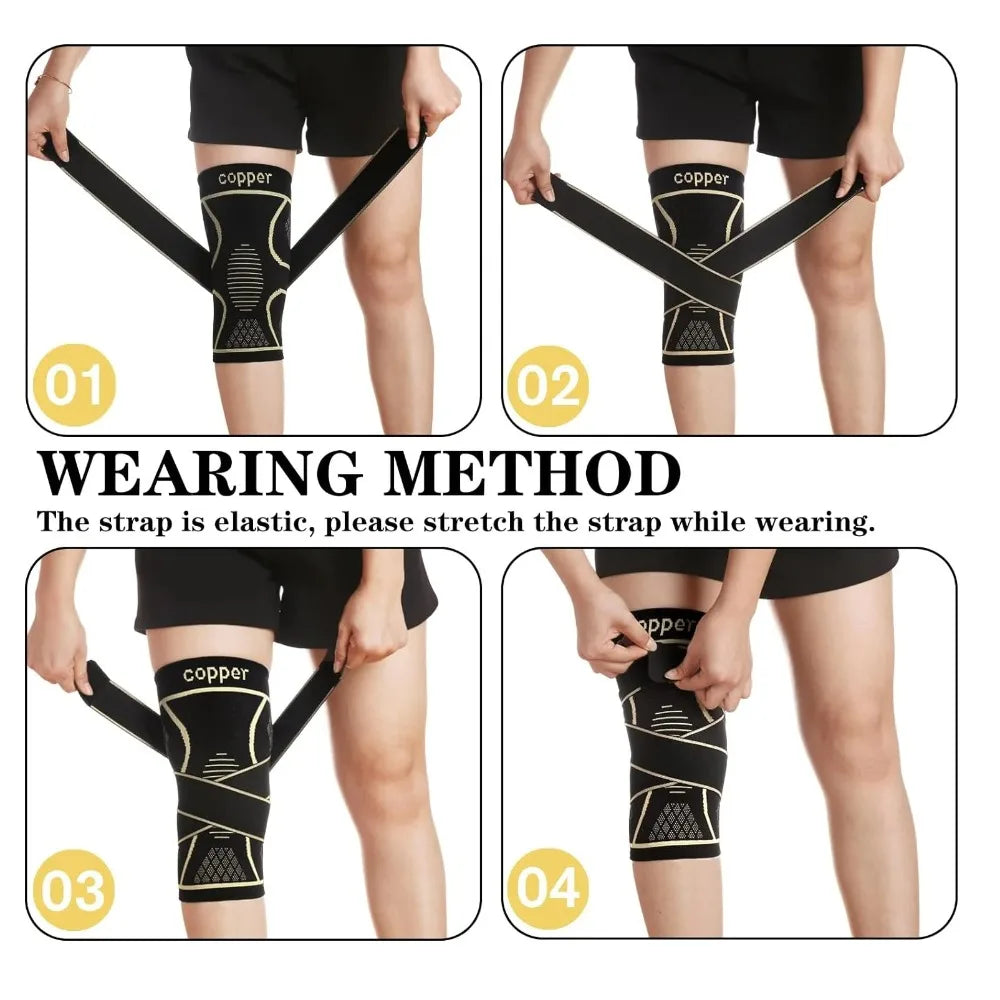 KneeGuard™ – Copper Knee Brace with Strap Support Knee Pain Relief Joint Pain Relief for 4