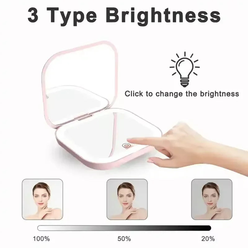 LumiMirror™ – 2X Magnifying Compact Vanity Makeup Mirror with Lights Travel Mini Folding 4
