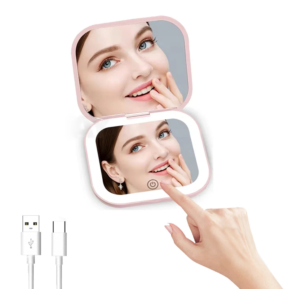 LumiMirror™ – 2X Magnifying Compact Vanity Makeup Mirror with Lights Travel Mini Folding