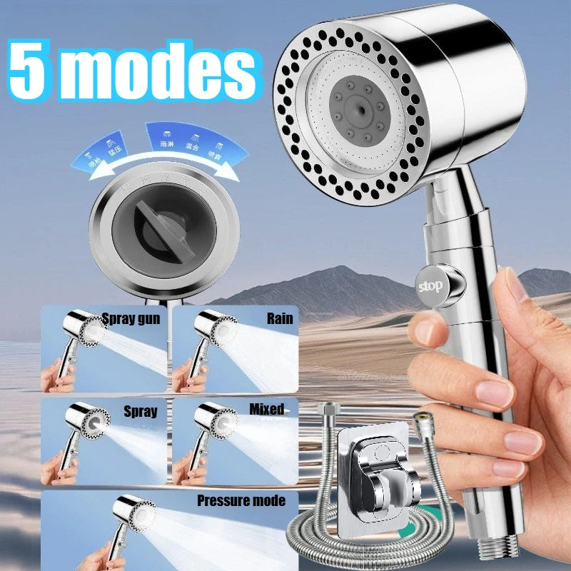 RainBoost™ – 5 Spray ABS Portable Shower Head High Pressure Large Flow Spa Filtered