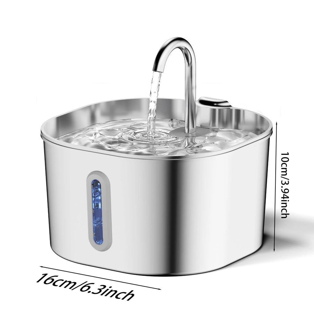 PurrFlow™ – ZYFeeder 2.2L Automatic Cat Water Fountain Square Stainless Steel Pet Water 3