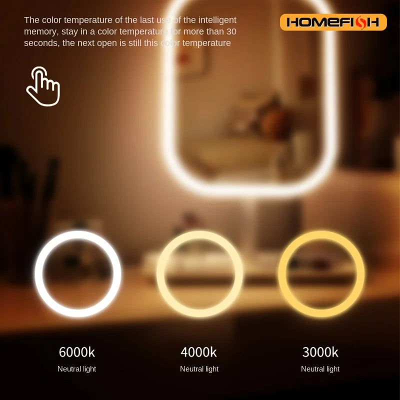 LumiMirror™ – Niche Modern Desktop Vanity Mirror 3 Color Light LED Makeup Mirror Touching 3