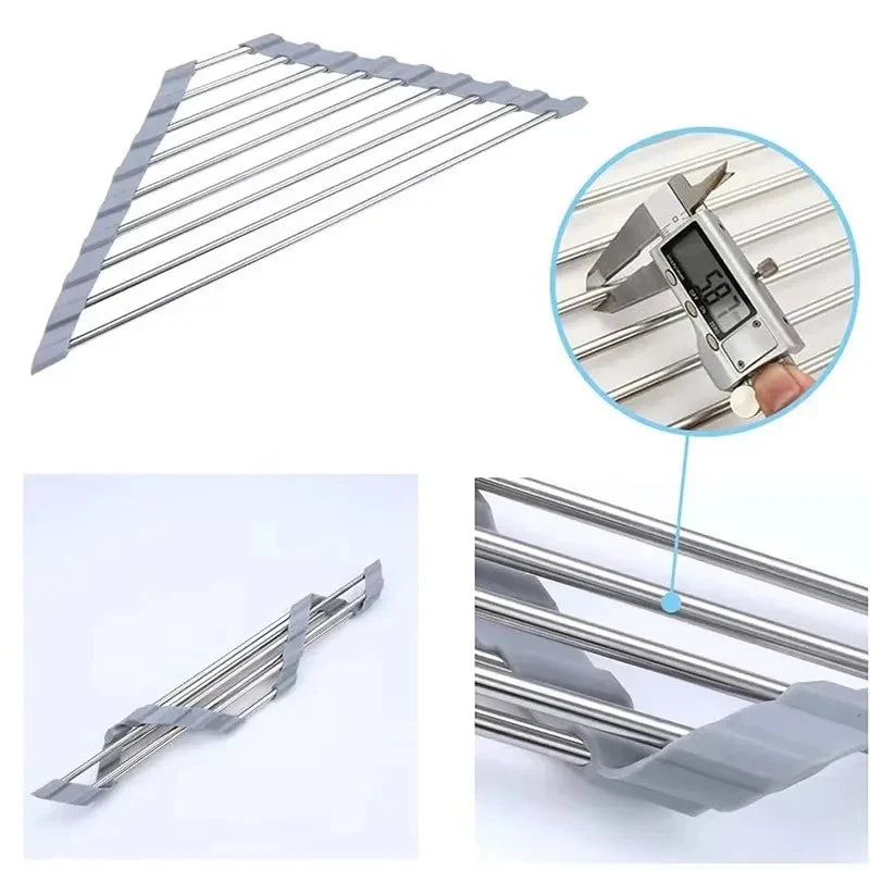 SinkTidy™ – Roll Up Triangle Dish Drying Rack Foldable Stainless Steel Kitchen Sink 3