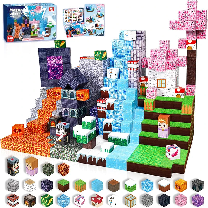 MagniBlocks™ – 100-300pcs Magnetic Tiles Building Blocks Set,My World Figures Bricks, STEM 4