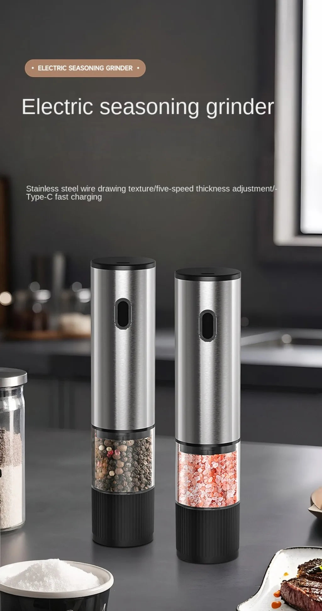SpinMill™ – Electric Rechargeable Salt & Pepper Grinder 3