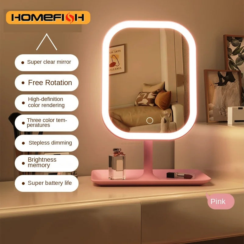 LumiMirror™ – Niche Modern Desktop Vanity Mirror 3 Color Light LED Makeup Mirror Touching 2