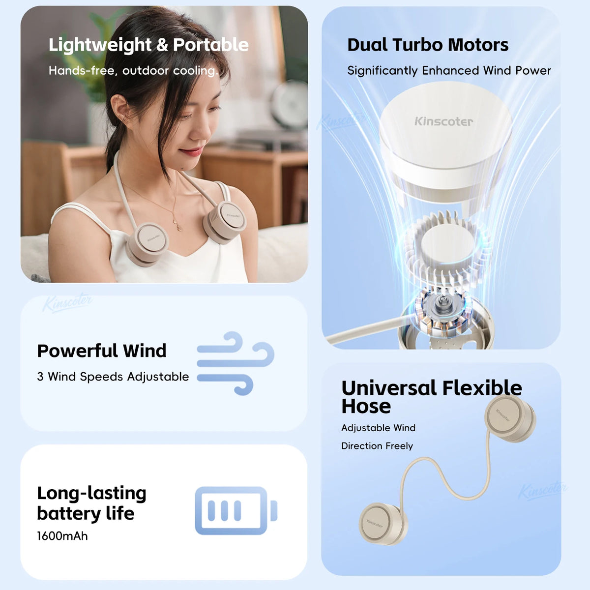 BreezeBand™ – Portable Neck Fan, Foldable Mini USB Fan, Rechargeable 1600mah Cooling Wind 2