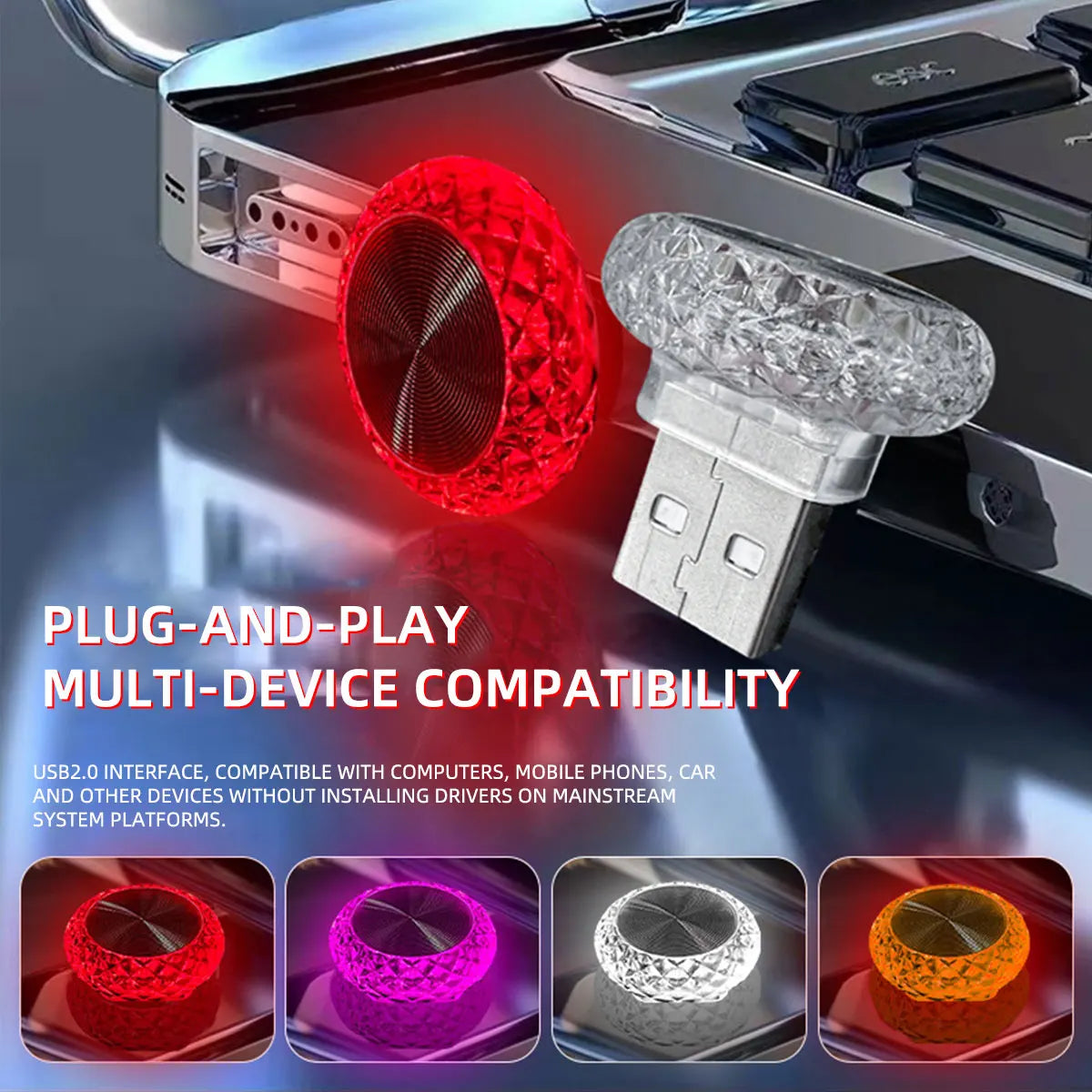 NeonRide™ – 1x RGB Car USB Ambient Light Mini LED Decorative Atmosphere Lamps For Auto