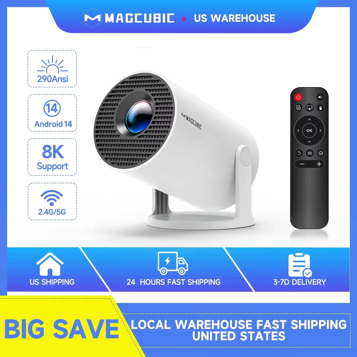 CineMini™ – Magcubic Android 14 BT5.4 8K Support HY300 Pro Home Outdoor Projector