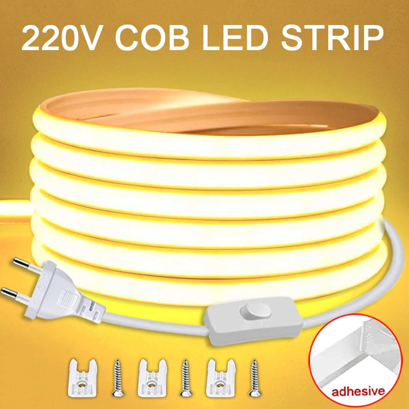 GlowStrip™ – 220V Led Strip with ON/OFF Switch Waterproof COB LED Strip 220V Flexible