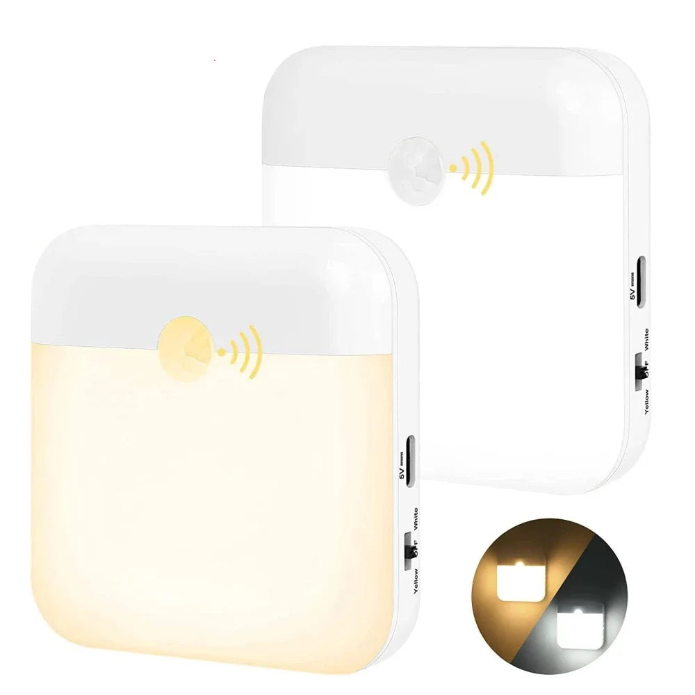 GlowSense™ – Motion Sensor Led Night Light Usb Charging Square Lamp for Bedroom Kitchen