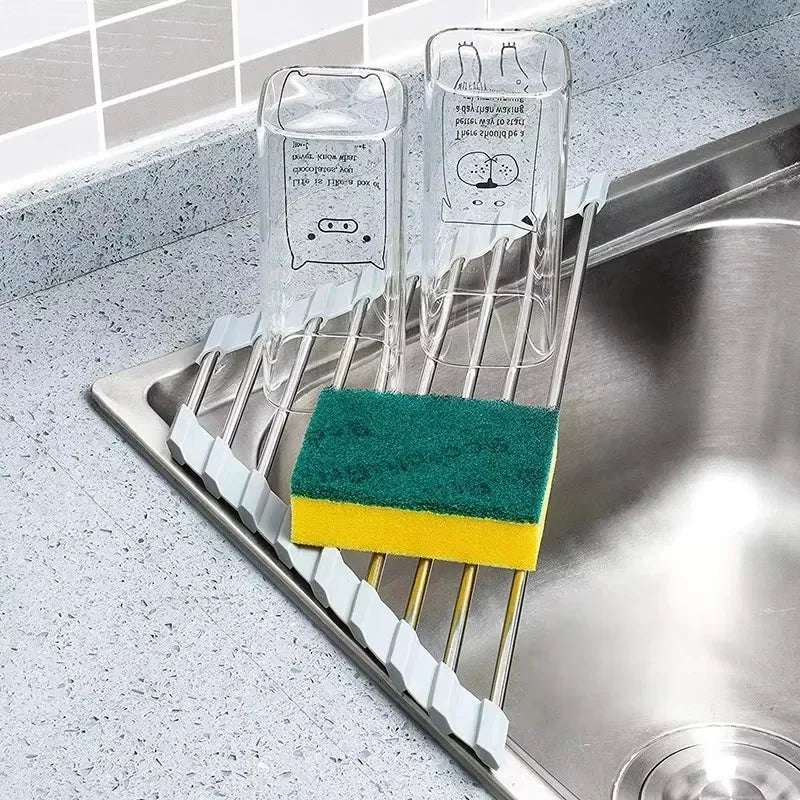 SinkTidy™ – Roll Up Triangle Dish Drying Rack Foldable Stainless Steel Kitchen Sink 4