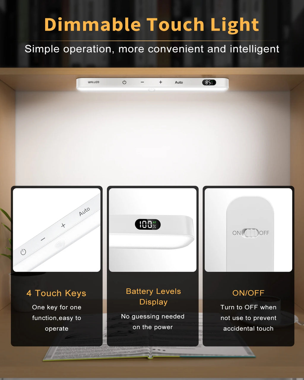 GlowSense™ – WILLED Motion Sensor Cabinet Light Battery Display 60 LED Touch Light Bar 5