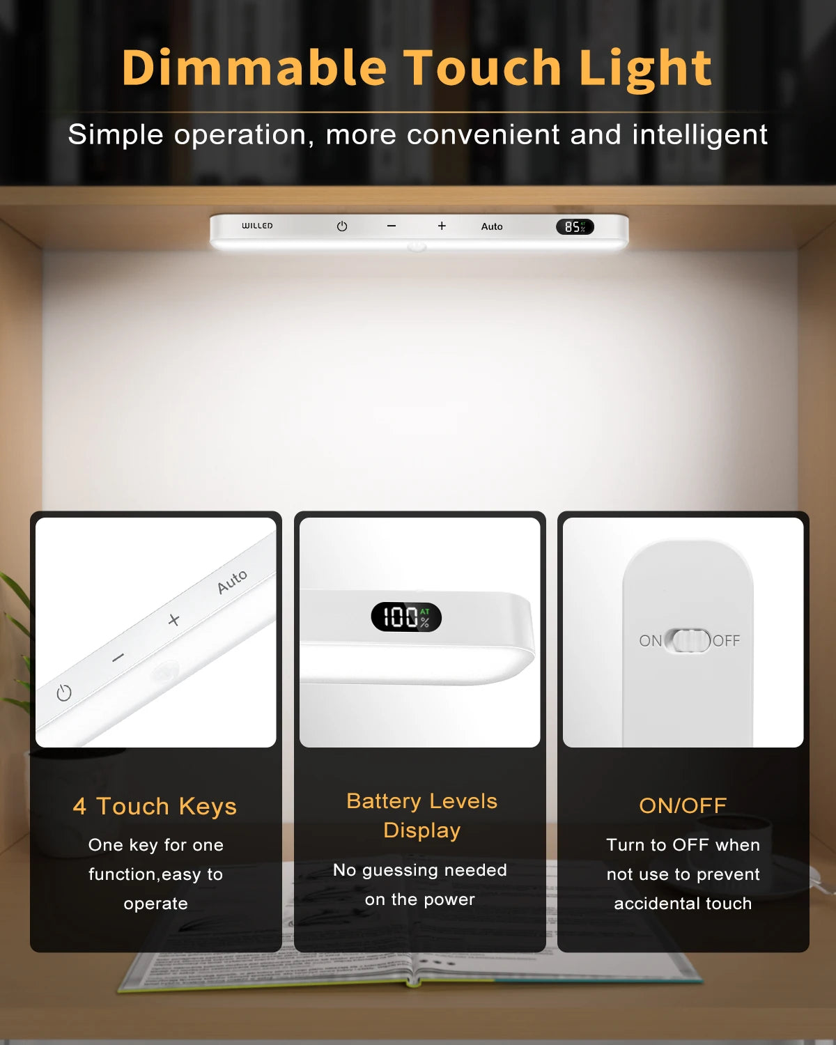 GlowSense™ – WILLED Motion Sensor Cabinet Light Battery Display 60 LED Touch Light Bar 5