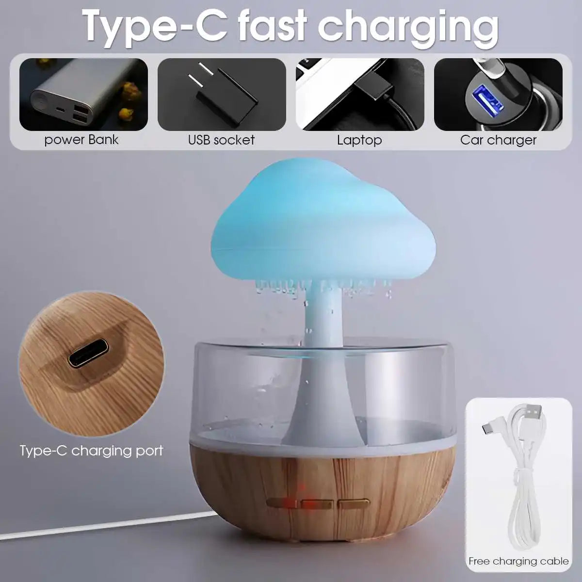 RainCloud™ – Aromatherapy Humidifier with Night Light & Rain Sounds for Better Sleep