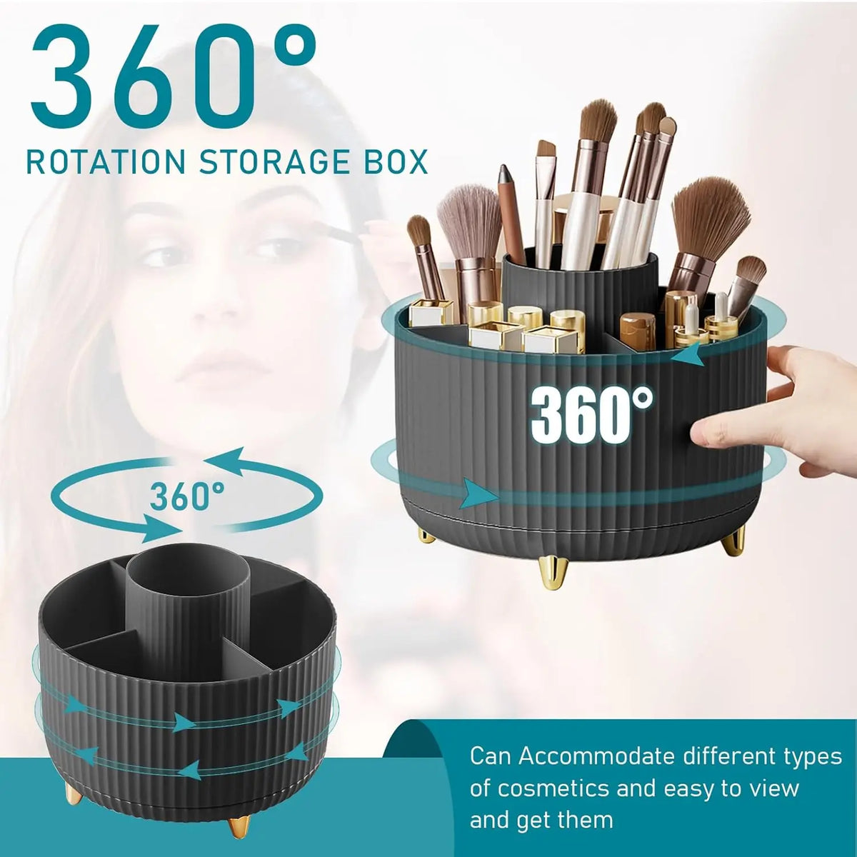 SpinVanity™ – Makeup Brush Holder Organizer 5 Slot 360° Rotating Makeup Brushes Desktop 2