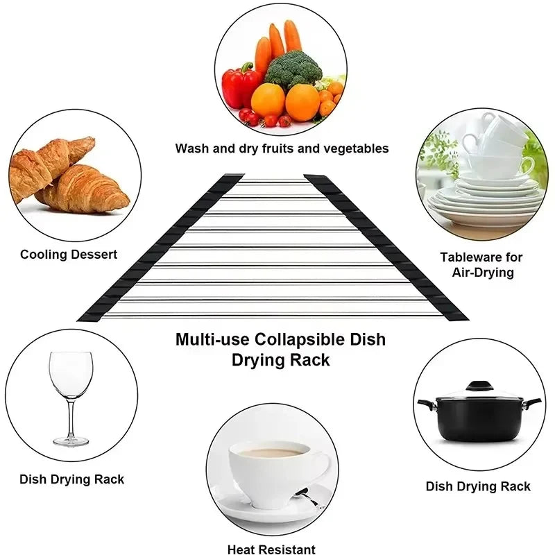 SinkTidy™ – Roll Up Triangle Dish Drying Rack Foldable Stainless Steel Kitchen Sink 2