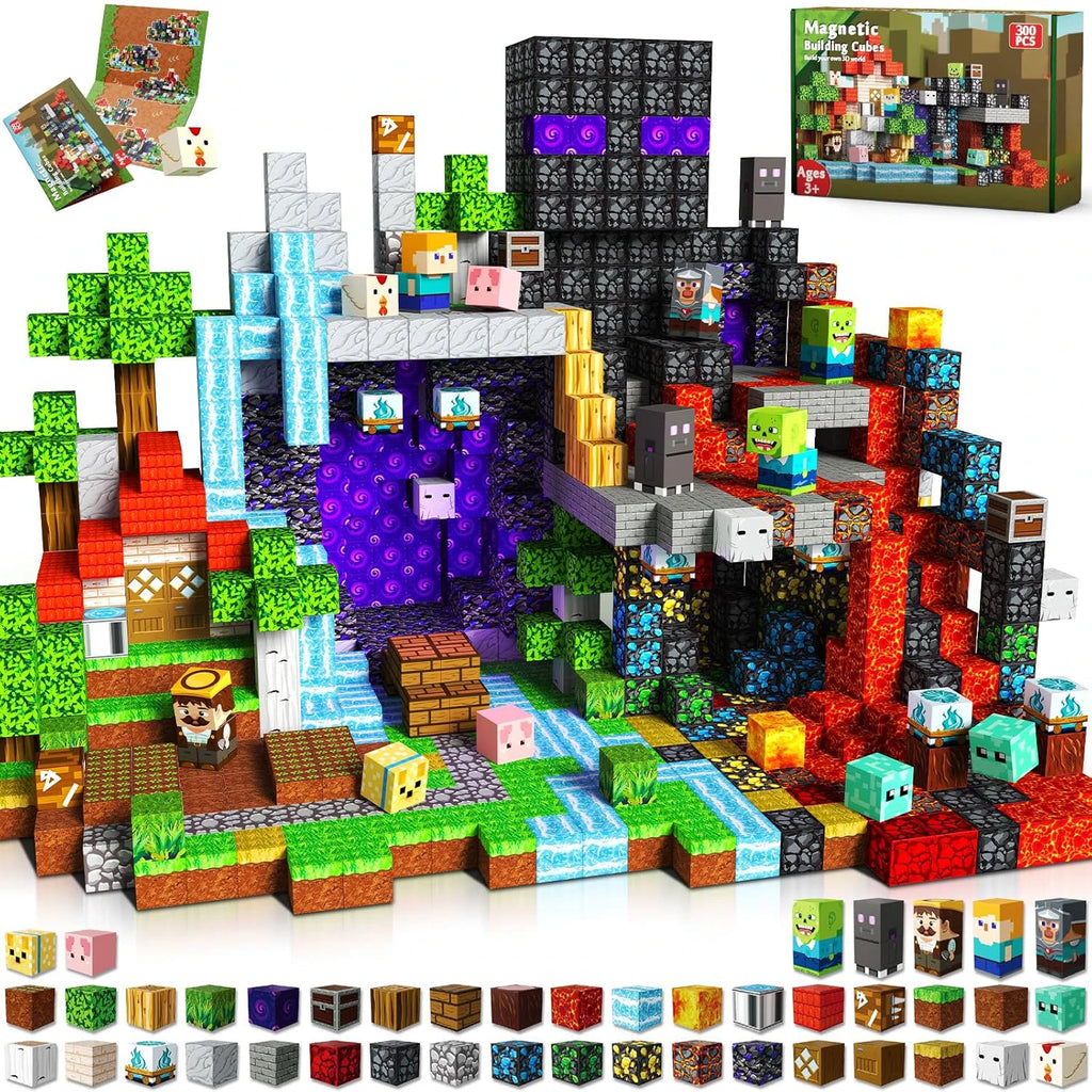 MagniBlocks™ – 100-300pcs Magnetic Tiles Building Blocks Set,My World Figures Bricks, STEM