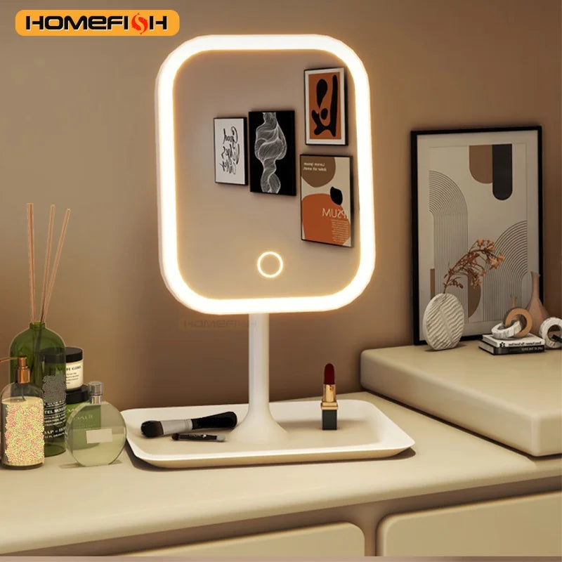 LumiMirror™ – Niche Modern Desktop Vanity Mirror 3 Color Light LED Makeup Mirror Touching