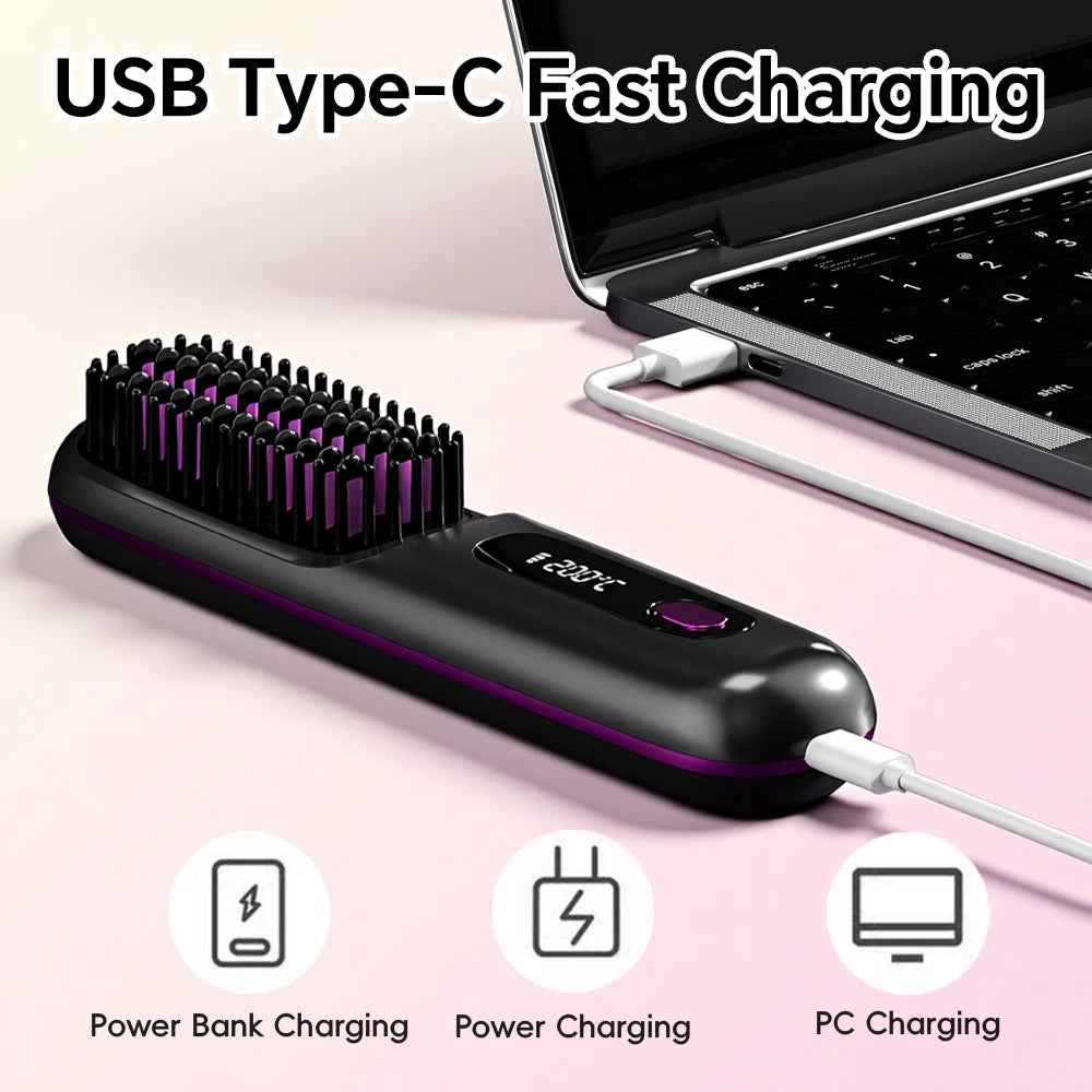 SleekBrush™ – Cordless Rechargeable Hair Straightener Brush, Negative Ions Hair 6