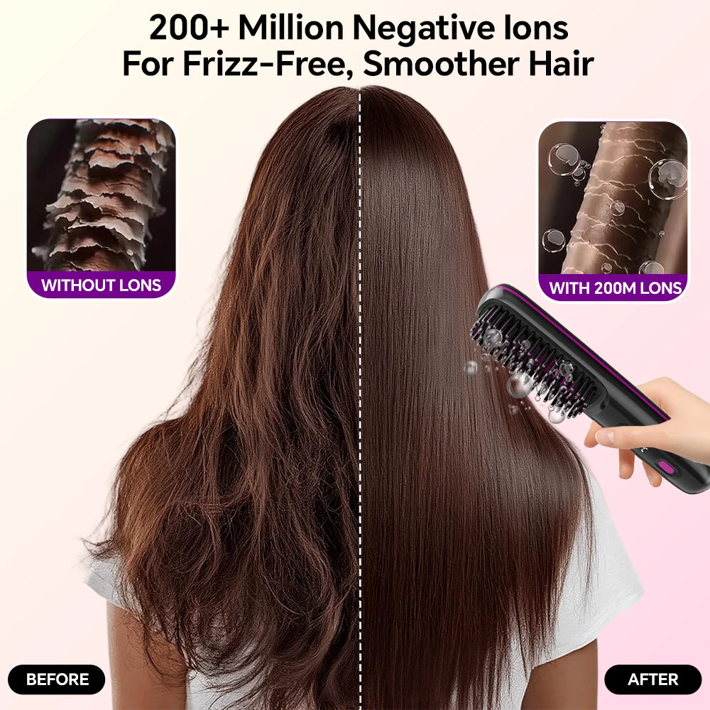 SleekBrush™ – Cordless Rechargeable Hair Straightener Brush, Negative Ions Hair 3