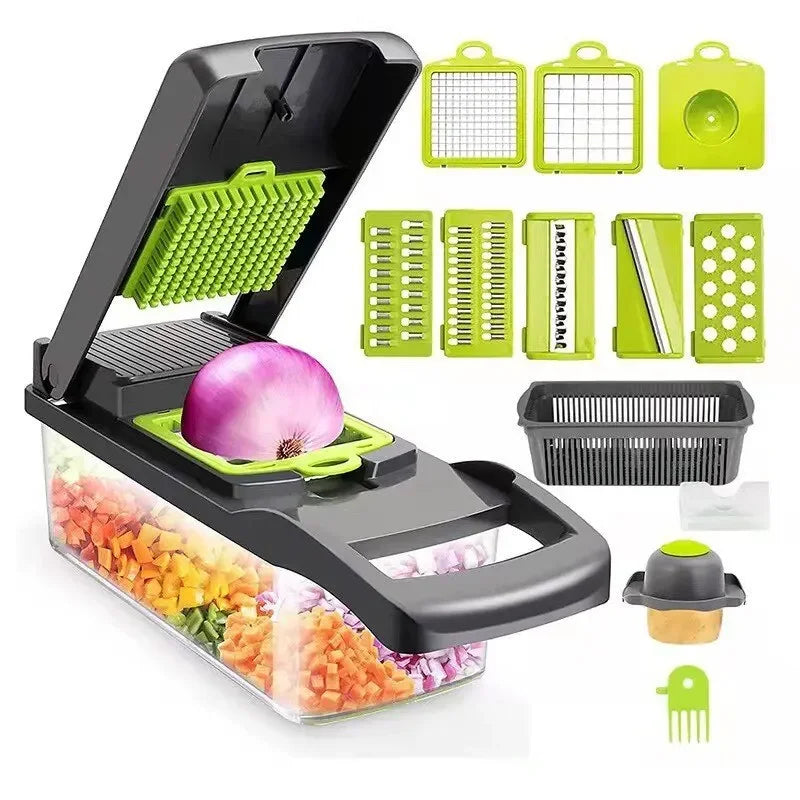 SliceMaster™ – 12-in-1 Vegetable Chopper & Slicer with Basket