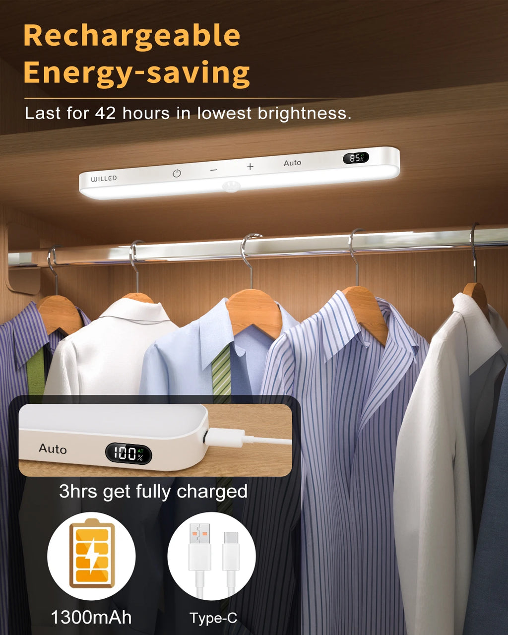 GlowSense™ – WILLED Motion Sensor Cabinet Light Battery Display 60 LED Touch Light Bar 2