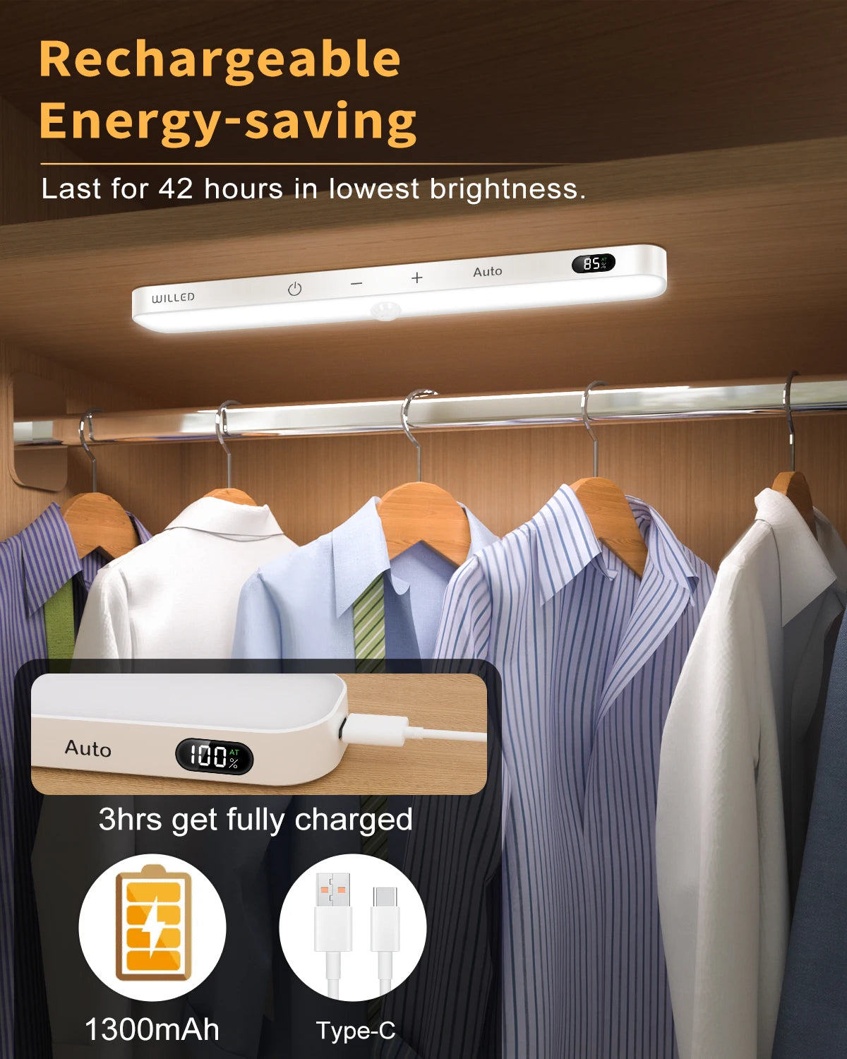 GlowSense™ – WILLED Motion Sensor Cabinet Light Battery Display 60 LED Touch Light Bar 2