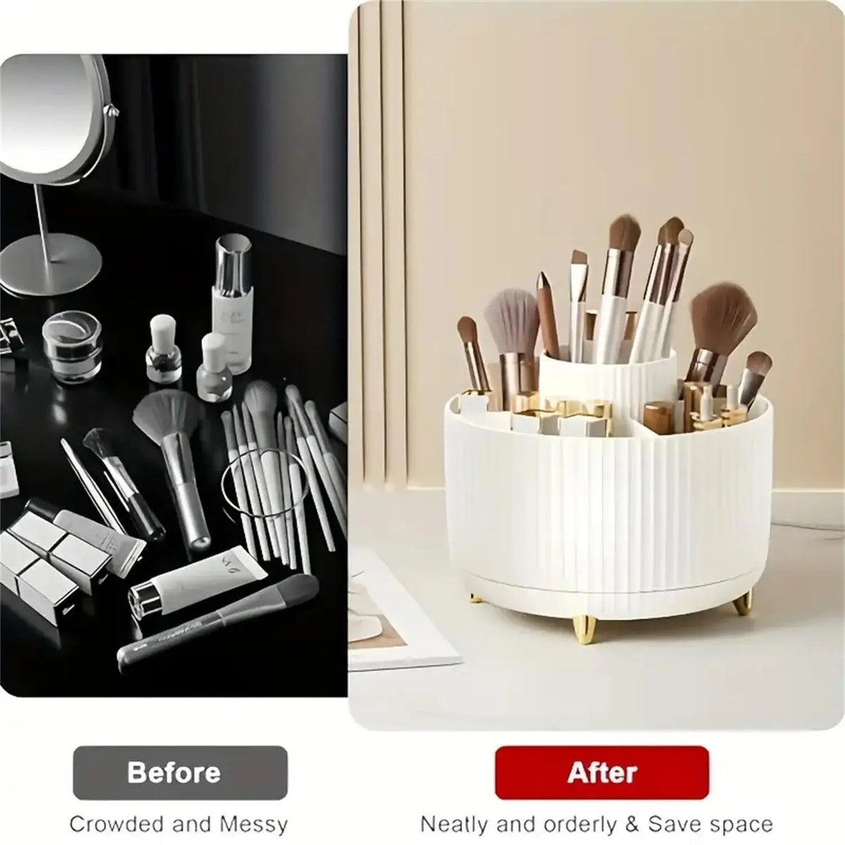 SpinVanity™ – 360° Rotating Makeup Organizer - Plastic Cosmetic Storage with 5 3