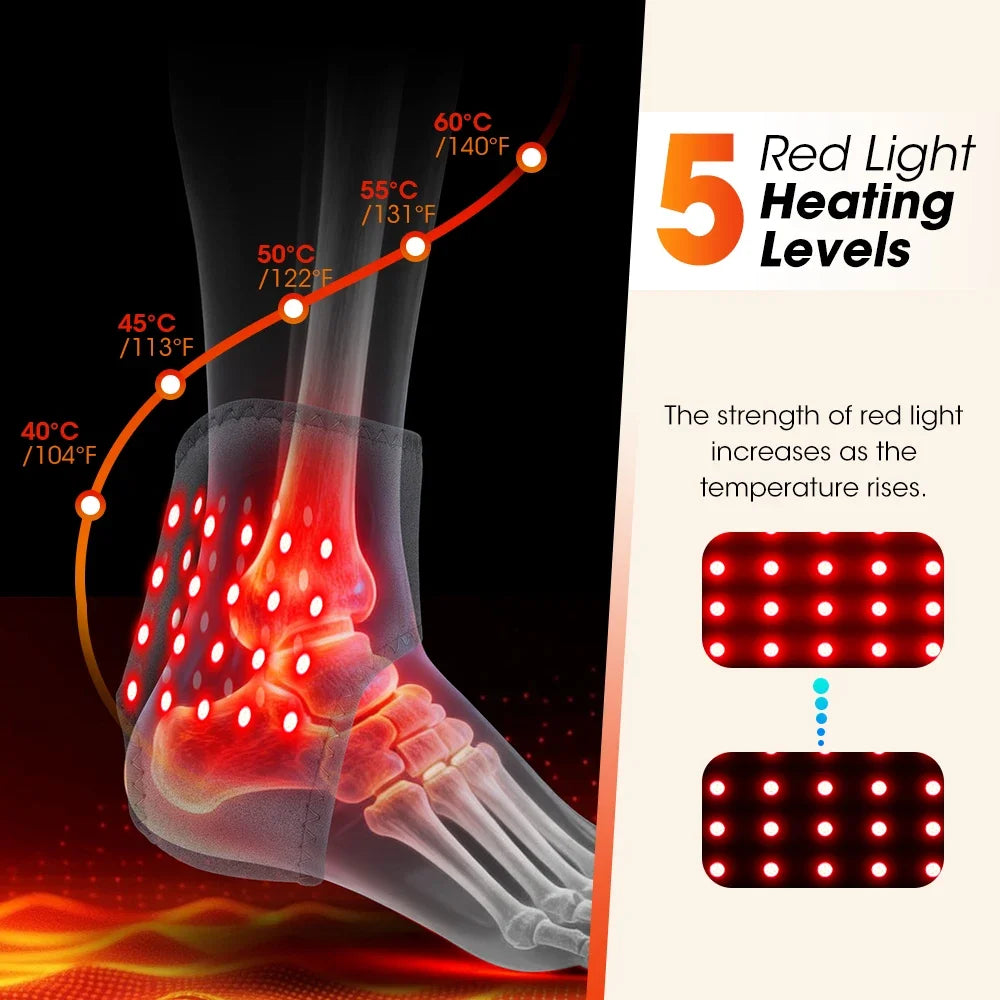 FootEase™ – Red Light Ankle Brace 5 Heat Levels 3 Vibration Modes 40 LEDs Infrared 2