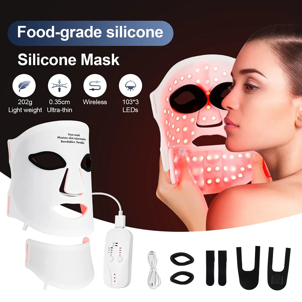 GlowMask™ – Silicone LED Mask Face With Neck 7 Colors LED Light Photon Therapy Anti