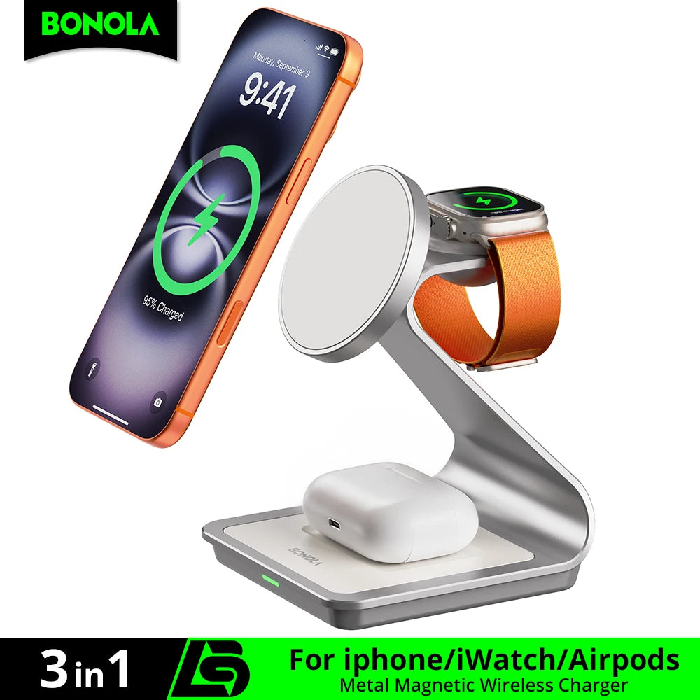 ChargeHub™ – Bonola Magnetic 3 in 1 Wireless Charger for iPhone 17/16/15/13/14/12 30W