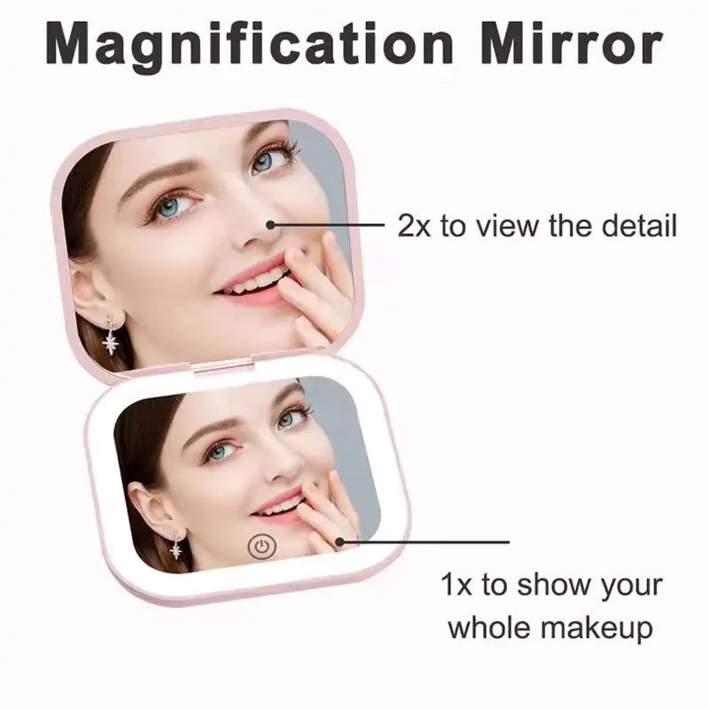 LumiMirror™ – 2X Magnifying Compact Vanity Makeup Mirror with Lights Travel Mini Folding 3