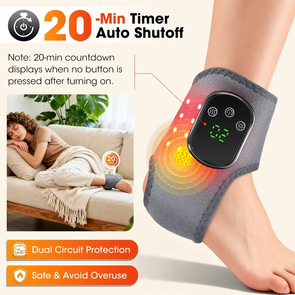 FootEase™ – Red Light Ankle Brace 5 Heat Levels 3 Vibration Modes 40 LEDs Infrared 5