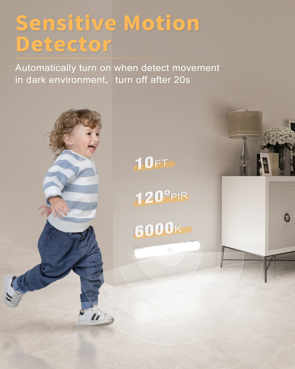 GlowSense™ – WILLED Motion Sensor Cabinet Light Battery Display 60 LED Touch Light Bar 4