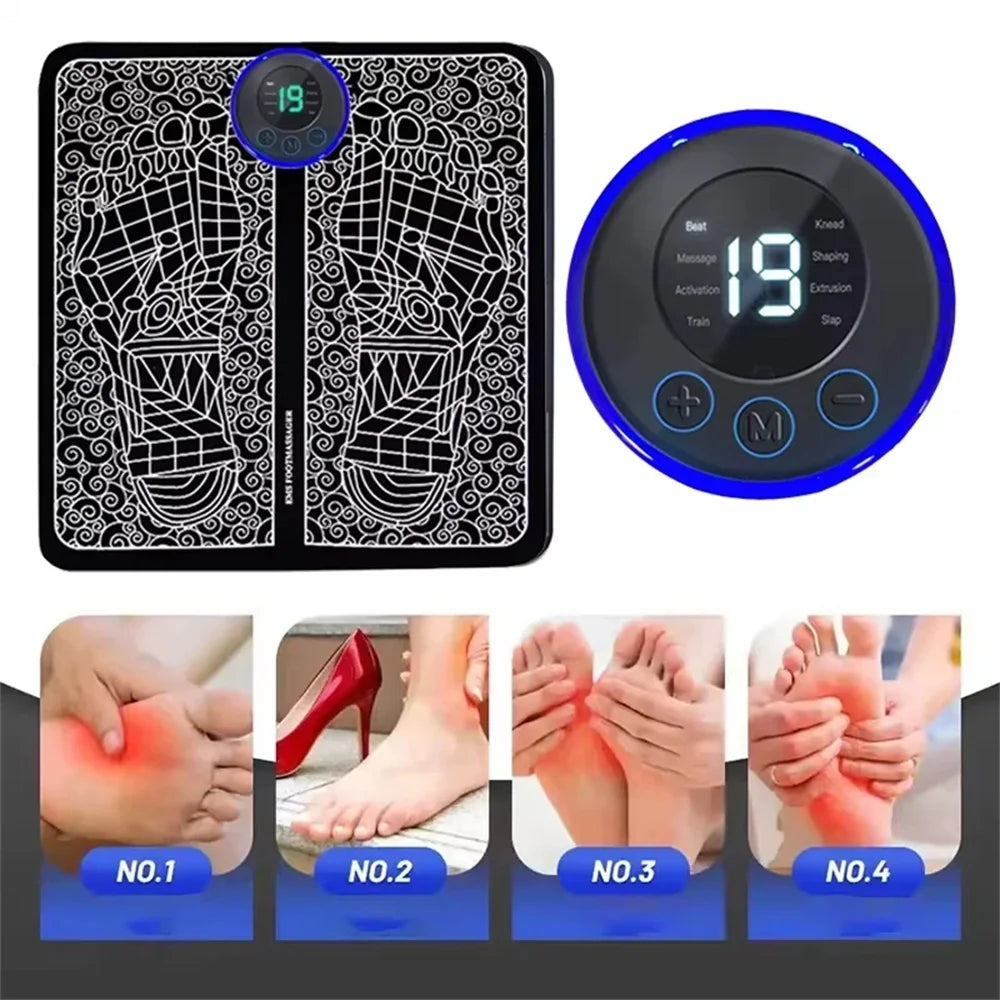 FootEase™ – Rechargeable Electric Foot Massager Pad with 8 Modes 19 Levels for Pain