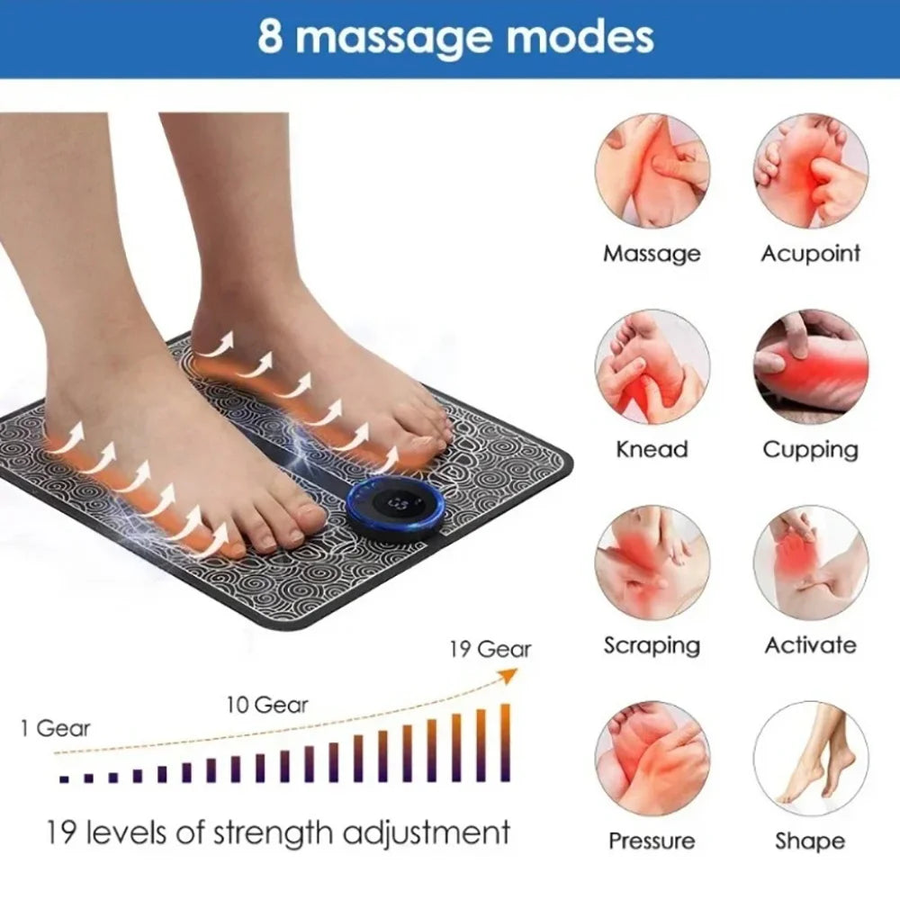 FootEase™ – Rechargeable Electric Foot Massager Pad with 8 Modes 19 Levels for Pain 4