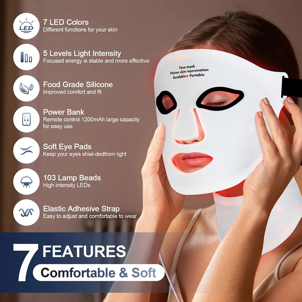 GlowMask™ – Silicone LED Mask Face With Neck 7 Colors LED Light Photon Therapy Anti 2