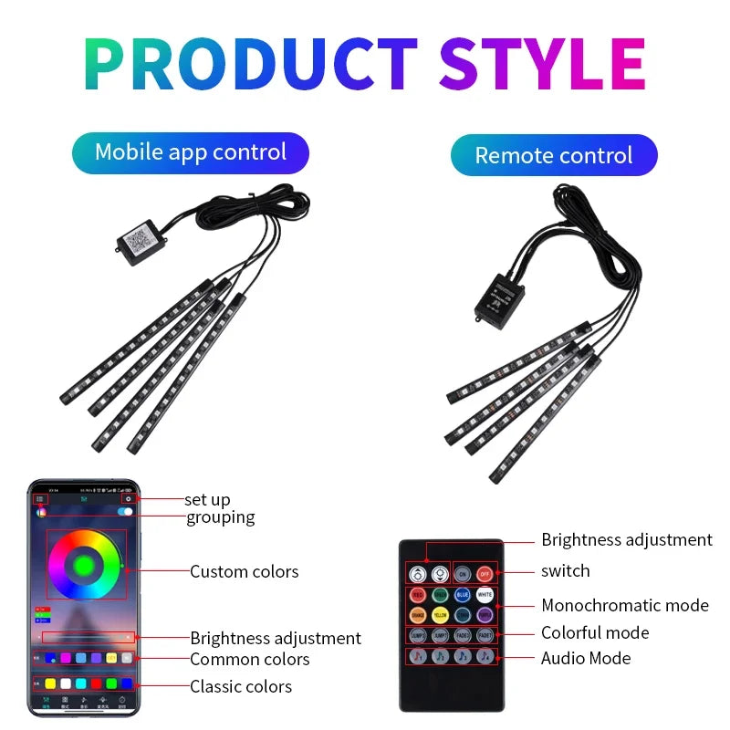 NeonRide™ – Neon LED Car Interior Ambient Foot Strip Light Kit Accessories RGB 2